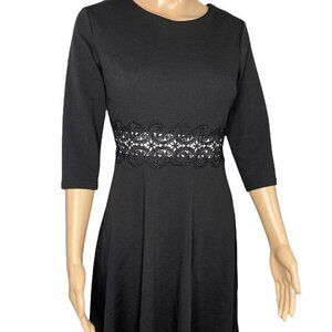 NWT Homeyee Black 3/4 Sleeve Crochet Lace Mini Dress Women's Size 6